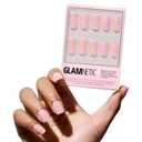 Glamnetic Press On Nails - Blush Dunes | Short Squoval Fake Nails with Pink French Tips and 3D Accents, Reusable Summer Nails | 15 Sizes - 30 Nail Kit with Glue