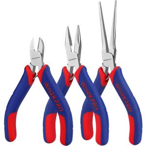 WORKPRO Mini Pliers Set, 3-Piece Small Pliers Tool Kit Includes 4 Diagonal Plier, 5 Long Nose Plier, 6 Needle Nose Plier, for Making Crafts, Repairing Electronic Devices