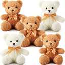 HyDren 5 Pcs Bears Stuffed Animal Soft Plush Toys Valentine 12 Inches Cute Small Shaggy Bear with Hoodie Bow Tie for Kids Boys Girls Baby Shower Birthday Party(Bow Tie Style,Dark Brown, Light Brown)