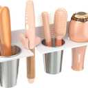 HIIMIEI Hair Tool Organizer Wall Mount, White Acrylic Hot Tool Holder with 2Cups, Bathroom Hair Styling Accessories Storage Organizer for Flat Iron, Blow Dryer, Curling Wand