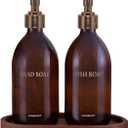 HOMENCE Hands & Dishes Soap Dispenser Set with Bamboo Tray  Refillable Bottles for Hand Soap & Dish Soap  Kitchen & Bathroom Sink Organizer  Long-Lasting Elegant Home Decor with Drawstring Gift Bag