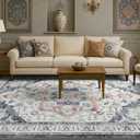 Boho Washable Area Rug 9x12, Spill-Proof Surface, Non-Slip Backin,Low Pile Faux Wool Large Printed Rugs for Living Room, Bedroom, Ding Room, Entryway and Home Decor (Blue, 9x12)