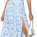 GLNEGE Summer Corset Midi Wedding Guest Milkmaid Tea Party Flowy Sundress | Women's Spring Lace Up Bridal Shower Dresses Cottage Core A Line Slit Semi Formal Cocktail Party Sun Dress (Blue, XXL)