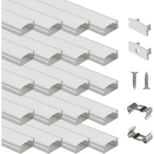 Muzata 20 Pack 3.3FT/1M LED Channel Aluminum U Shape Silver LED Strip Diffuser Channel with Milky White Cover Easy Installation U1SW WW 1M
