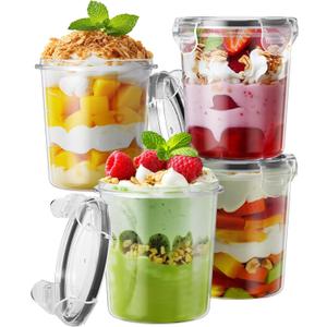 Overnight Oats Containers with Lids, 4 Pack 13oz Overnight Oats Jars, Plastic Mason Jars, BPA Free, Portable, Leak Proof Oatmeal Containers for Yogurt, Soup, Cereal, Milk and Salad