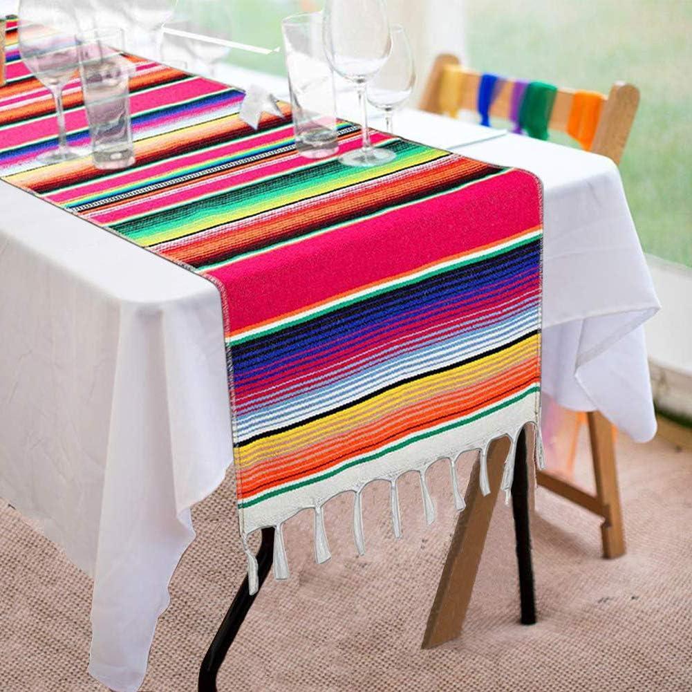Mexican Table Runner 14 x 84 Inch Mexican Serape Table Runner for Mexican Party Wedding Decorations, Fringe Cotton Table Runner (Pink)
