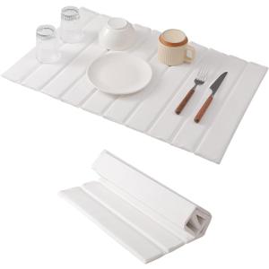 Dish Drying MatStone Drying Mat for Kitchen CounterHeat Resistant and Super Absorbent Foldable Bath mats,Made of Diatomaceous Earth and Leather.24.8"15.7" White