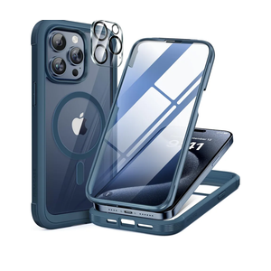 Miracase Magnetic for iPhone 15 Pro Max Case 6.7'' [Compatible with Magsafe] FullBody Drop Proof Bumper Phone Case for iPhone 15 Pro Max with Builtin 9H Tempered Glass Screen Protector,Blue