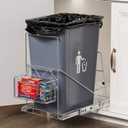 LIONONLY Pull Out Trash Can Rack Under Cabinet, Under Sink Trash Can for 7-11 Gallon Trash Bin, Under Cabinet Trash Garbage Pull Out Kit w/Garbage Bag Holder(Not Include Can)