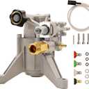 3/4" Shaft Horizontal Triplex Plunger Pressure Washer Power Washer, 3700 PSI Max Pressure, 2.5GPM Flow Rate, Water Pump, Solid Brass Pump Head, Thermal Relief Valve, Adjustable Unloader