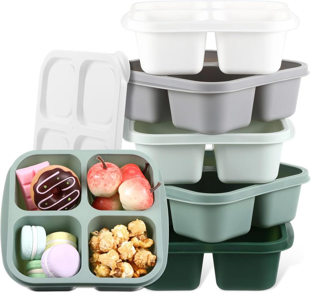 Honeydak 5 Pack Snack Containers 4 Compartment Bento Snack Boxes Reusable Lunchable Containers with Lids Divided Meal Prep Lunch Food Storage Box for School Work Travel(Sage,Equal)