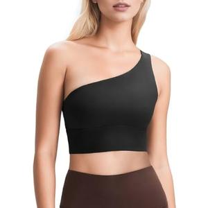 QUEENIEKE Womens One Shoulder Sports Bra Workout Strap Yoga Bras Cute Low Support Tops S