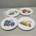 Tiny Expressions - Construction Plates for Toddlers - Set of 4 Melamine Plates for Kids - Excavator, Cement Mixer, Bulldozer, and Dump Truck - Fun Plastic Dinnerware for Kids (Multicolor)
