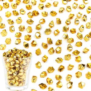 LAIDANLA 500PCS Gold Acrylic Gems Vase Fillers Fake Ice Cubes Crushed Fake Rocks Golden Plastic Diamonds for Centerpiece DIY Crafts Table Scatter Prop Wedding Party Decorations