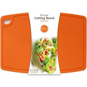 Liflicon Extra Large Thick Silicone Cutting Boards for Kitchen 14.6'' x 10.43'' Flexible Cutting Chopping Boards/Mats Non-slip Deep Drip Juice Groove, Dishwasher Safe-Orange