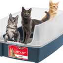IRIS USA Cat Litter Box XX-Large Open Top with High Sided Walls Tall Scatter Shield Scoop Included Easy Clean Plastic Pan for Big Cats Kittens Multi-Cat Households 30"L x 20"W x 14"H Navy