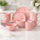 Pink Dinnerware Set for 4, 16-Piece Porcelain, Gold Marble