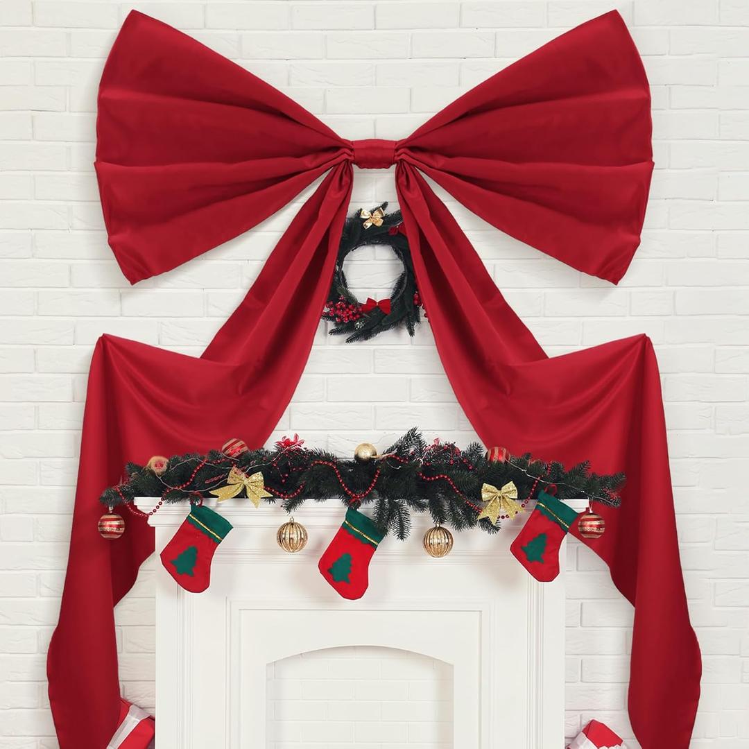 Big Wall Bow Decorations 39 x 72 Inch Giant Birthday Party Decor Ribbon Hanging Tie Bow Decor for Coquette Party Baby Shower Wedding Bridal Bachelorette Supplies(Red, Polyester, Weeding)