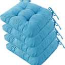 Chair Cushions for Dining Chairs, Tufted Foam Kitchen Chair, Non-Slip Seat Cushions with Ties Set of 4, 15.5" x 15.5" x 4", Light Blue
