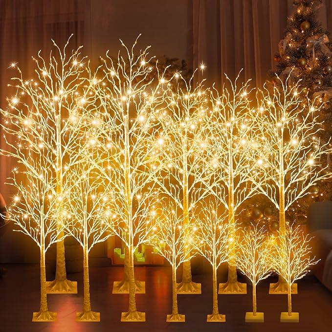 Aurelema 6 Pcs Lighted Birch Tree 8 Modes Christmas Artificial LED Lights Birch Tree for Indoor and Outdoor Home Decor Thanksgiving Christmas Holiday Decoration (4ft 5ft 6ft,Warm White)