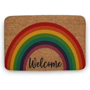 Rainbow Welcome Doormat, 16'x24' & 17'x30', Multi Color, Non Slip, Water Resistant, Modern Style, Flat Woven, Polyester, Suitable for Bathroom, Kitchen, Bedroom, Office, Porch