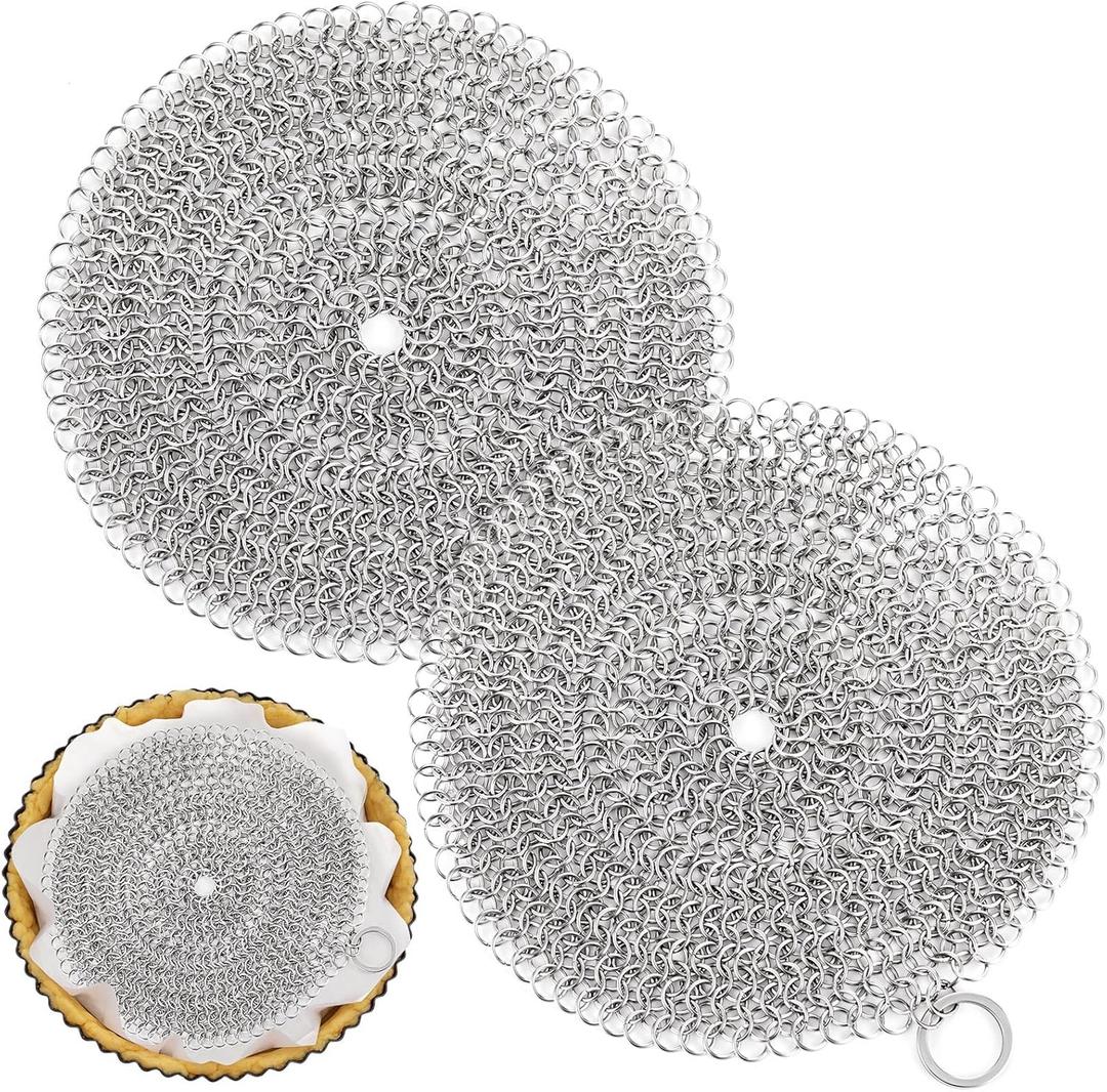 Patelai 2 Pcs Stainless Steel Pie Weights for Baking Universal Fit Pie Weight for 7-10 Inch Pies Round Metal Pie Weights Chain Dishwasher Safe Durable for Blind Baking Dough Kitchen Cooking Pastry