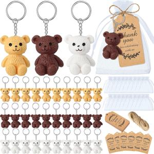 Roowest 36 Set Bear Party Favors Mini Bear Keychains with Organza Bags Thank You Tags for Birthday Party Return Favors Supplies Thank You Gifts