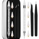 Rhinestone Picker Tool Set,Rhinestone Applicator Tool,Rhinestone Picker Dotting With 4 Extra White Replaceable Wax Head and 2 Tweezer (White)