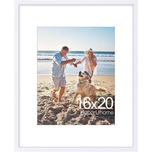 decorUhome 16x20 Picture Frame, Display Pictures 11x14 with Mat or 16x20 without Mat, Wall Hanging Poster Frame, White, Pack of 1