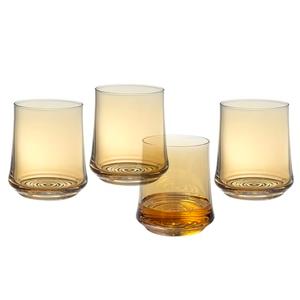 MyGift 14 oz Translucent Vintage Amber Glass Stemless Wine or Whiskey Lowball Drinking Glasses, Retro Mid Century Cocktail Party Beverage Drinkware Cups, Set of 4