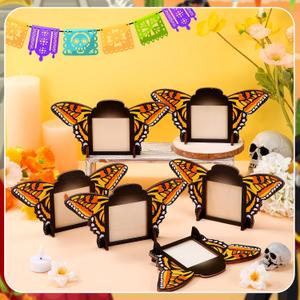 Youyole 6 Pcs Da De Los Muertos Photo Frame 7.5 x 7.3 Day of The Dead Wooden Picture Frame Mexican Butterfly Tabletop Display Hanging Wall Decor Vertical or Horizontal for Halloween Altar Ofrenda