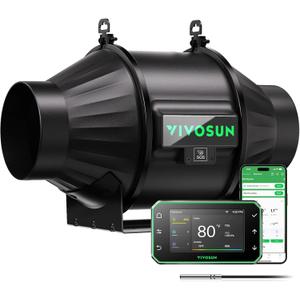 VIVOSUN T4 4" Inline Duct Fan & Temperature Humidity Controller, E42A+ WiFi-App Control AeroZesh Grow Tent Fan& Smart Thermostat, 210 CFM EC Motor Exhaust Fan for Heating Cooling, Greenhouse Accessory