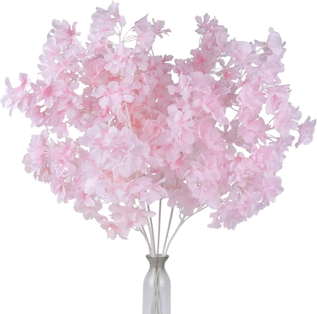 Pusuny 5PCS Artificial Pink Cherry Blossom Branches Decor, 35 Inch Faux Cherry Blossom Flowers for Tall Floor Vase Used as Wedding Home Decoration, Faux Pink for Dinner Table Centrepiece