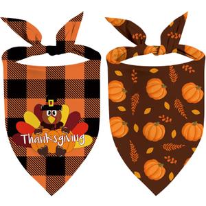 3 x Thanksgiving Dog Bandana, Pumpkin Turkey Dog Thanksgiving Scarf Buffalo Plaid Printing Adjustable Bandana for Small Medium Large Dogs