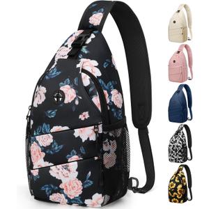 Pritent Crossbody Bags for Women Men Trendy Sling Bag Backpack Casual Chest Bag with Convertible Shoulder Strap (Large, Floral Pattern)