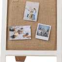 SOFE Small Bulletin Board for Desk, 12"15" Linen Pin Board with White Wood Frame, Cute Message Memo Board with Stand Freestanding, Rustic Vision Picture Board for Home Office School