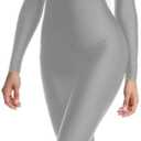 Adult High Neck Long Sleeve Dance Unitard for Women Bodysuits Full Body Leotard Spandex Catsuit (Gray), Size 2XL