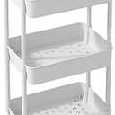 3 Tier Rolling Cart Organizer, Plastic Rolling Cart with Lockable Wheels & Reinforced Handle, Lightweight Utility Cart Storage Cart for Nursery, Kitchen, Bathroom, Craft Room, White, PIUC14W