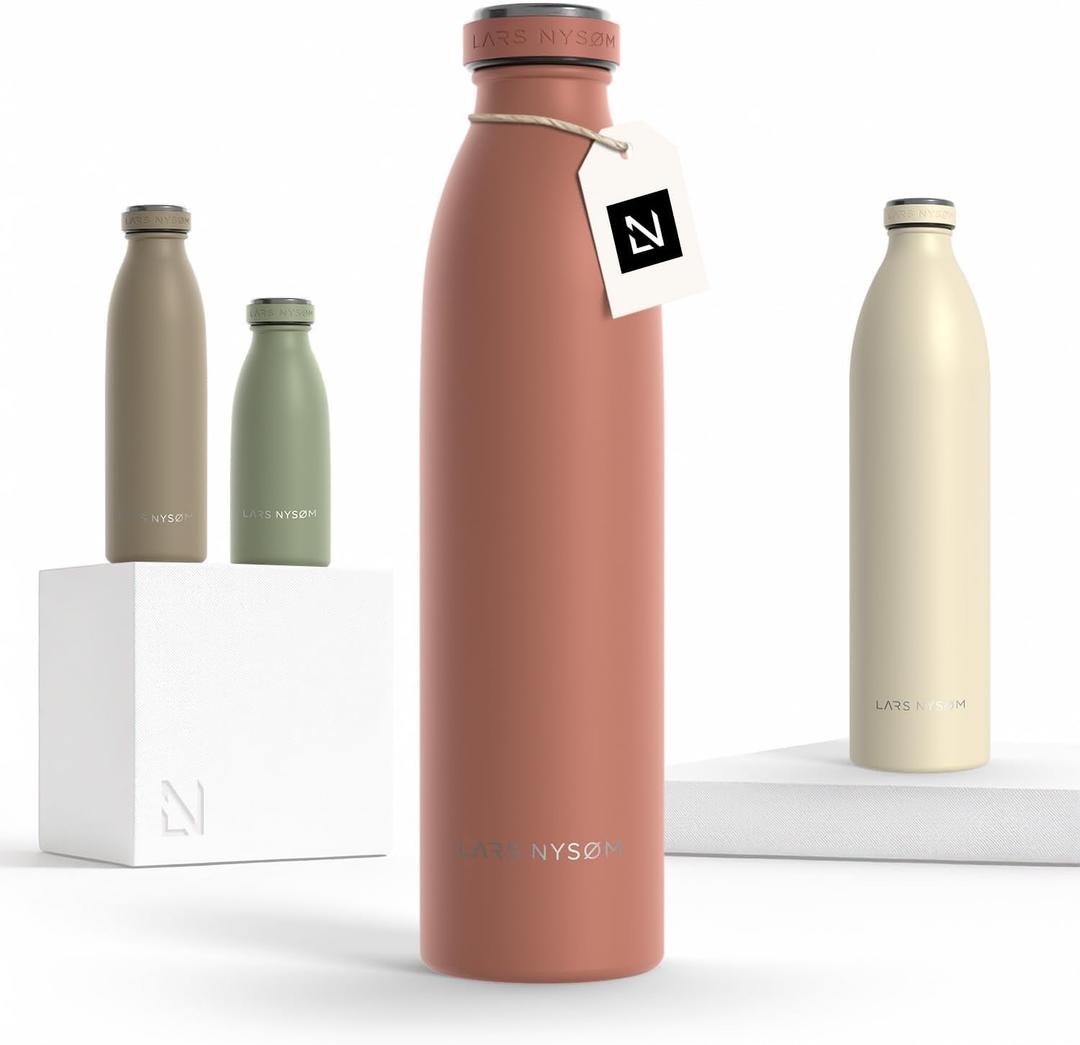 LARS NYSM Stainless Steel Insulated Water Bottle 12oz 17oz 25oz 34oz 51oz | Insulated Thermo Flask for Hot and Cold Beverages | Leakproof Drinking Bottle (Brick Red, 25.4 oz)