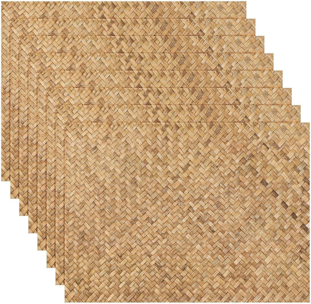 Geyee 50 Pcs Rattan Paper Place Mats Farmhouse Disposable Wicker Printed Paper Place Mats for Dinner Plates Woven Pattern Rectangle Table Placemats for Wedding (11.8 x 15.7 Inches)