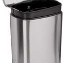 Amazon Basics LARGE Trash Can, 13.2 Gallon (50L), Smudge Resistant Rectangular Bin with Soft-Close Lid, Step Foot Pedal, Removable Inner Bucket, Brushed Stainless Steel, Satin Nickel Finish