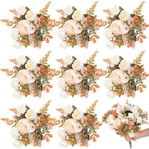 Crowye 8 Pieces Peonies Artificial Flowers Bouquet Fake Hydrangea Flower Bulk Rose Flowers Centerpieces Arrangement Fall Flowers for Wedding Party Home Women Decoration Mother's Gift (Champagne)