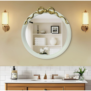 iyabat 28x28 inch Bow Mirrors for Wall, Round/Circle God and White Decorative Wall Mounted Mirror, Irregular Mirrors Suitable for Bedroom, Hallway, Living Room Decoration, Bathroom Sink