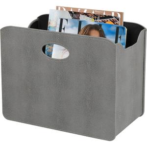 HofferRuffer Magazine Basket Holder, Foldable Magazine Rack, Document File Holder Organizer, File Folder, Newspaper Storage Bin Organizer for Home or Office (Dark Grey Shagreen)