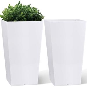 QCQHDU 21 inch Large Tall Taper Planters for Indoor & Outdoor Plants, 2 Pack Durable Plant-Flower-Tree Pots for Front Porch Patio Living Room Home Garden Decor (White)