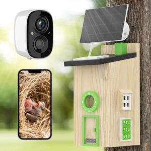 Solar Bird House with Camera - 2K HD Wooden Smart Birdnest Watch Birds Nesting & Hatching in Real Time, 2.4G WiFi with Camera Inside AI Identify Bird Behavior, Ideal Gift for Bird Lovers