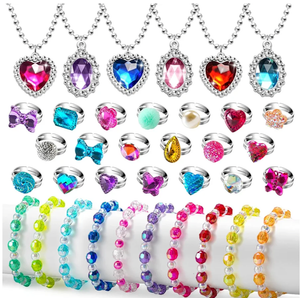 36pcs Princess Play Jewelry Set for Little Girls Ages 4-6, Kids Costume Dress Up Jewelry Necklace Bracelet Rings for Toddlers, Childrens Princess Birthday Party Favors Gift 3-5 4 5 6 7 8 Year Old Girl