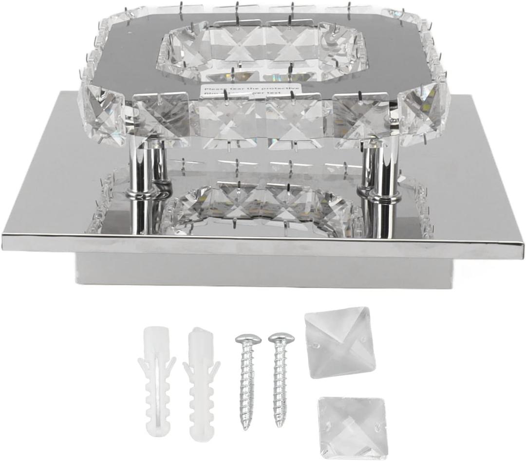 Square LED Ceiling Lamp, Modern Mini Chandelier with Faux Crystals, 3 Light Color Decorative Mini Ceiling Light for Living Room, 85-265V Corridor Lamp