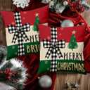 BBOLDIN Farmhouse Christmas Throw Pillow Covers 18x18 Couch Cushion Covers, Rustic Country Xmas Sled Tree Snowflake Decorations for Office Bedroom Sofa, Holiday Red Pillow Cases Winter Decor Set of 4