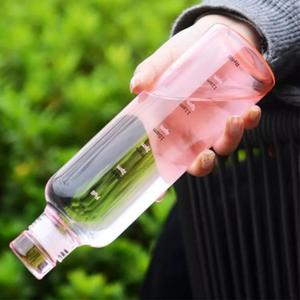 17 Ounce Sport Pink Glass Bottle, Borosilicate Glass Bottle with Hourly Time Marker, Leak Proof, Reusable, BPA Free, Motivational Water Bottle Wide Mouth.